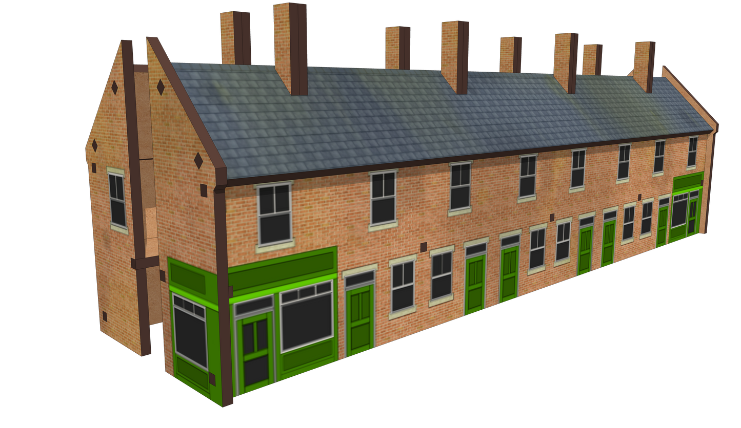 N Scale 8 Terrace Houses with corner shop or pub