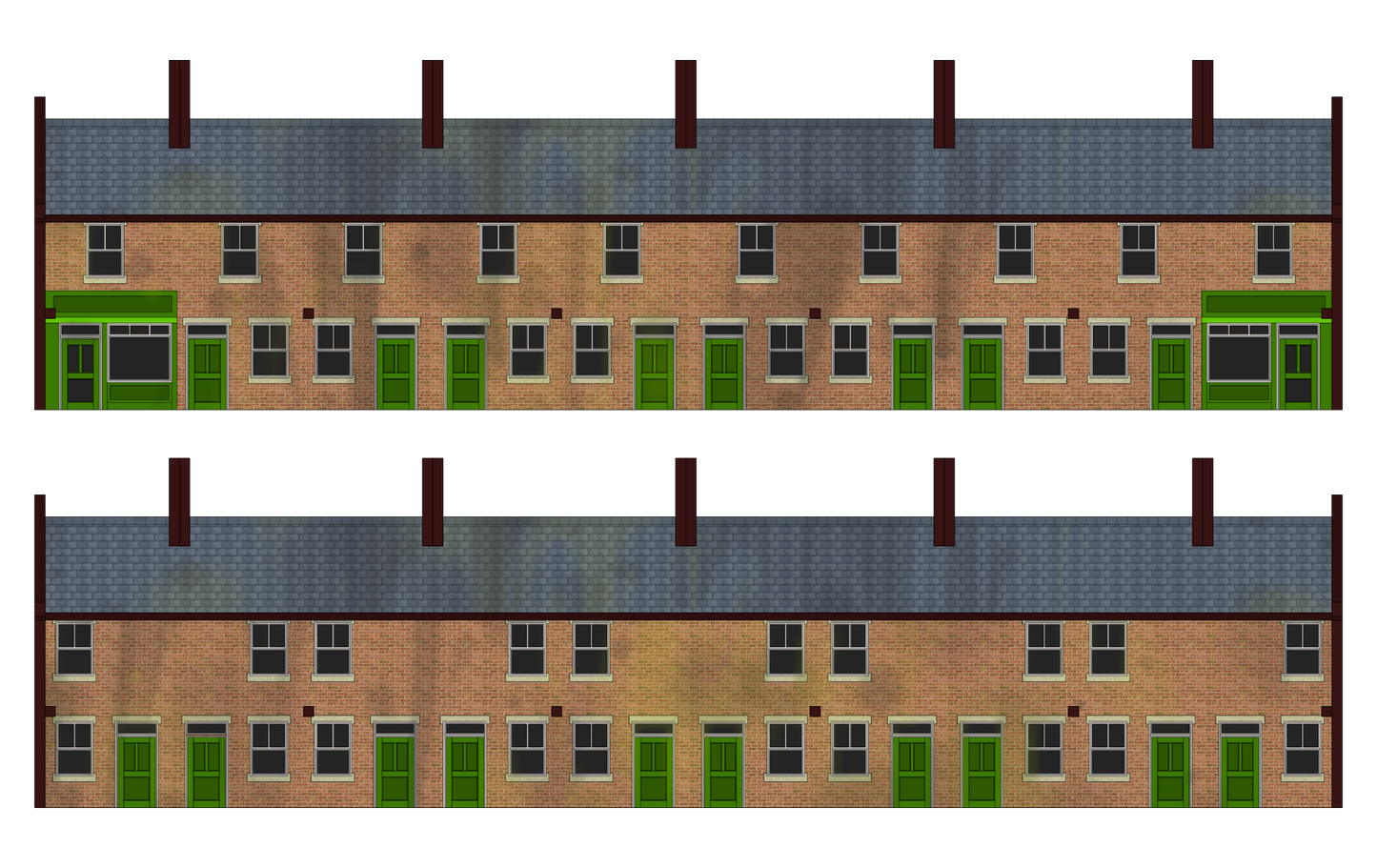 N Scale 10 Terrace Houses with corner shop or pub