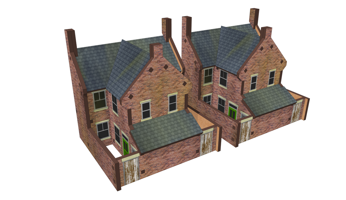 N Scale Low Relief Semi-Detached Houses with Extensions with Lean Too and Yards
