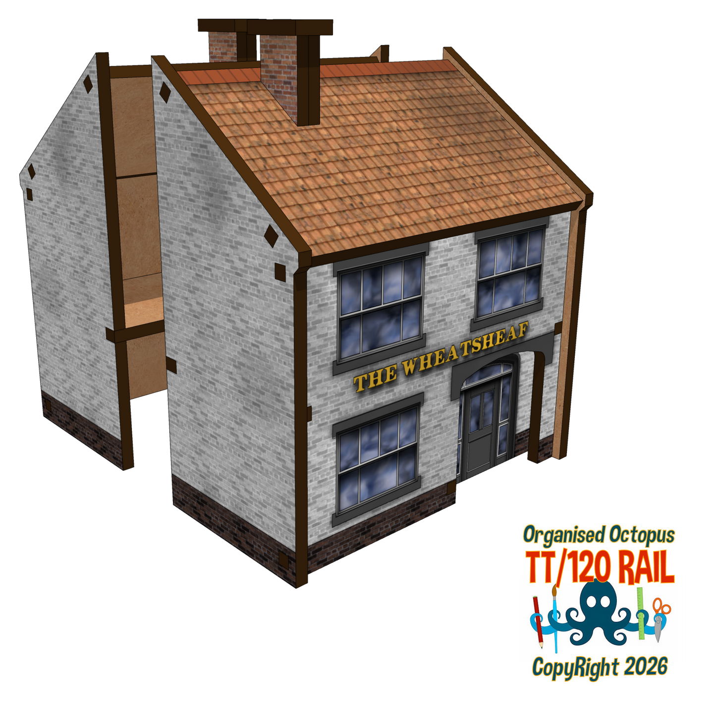 TT:120 Scale Low Relief Pub - The Wheat Sheaf and House