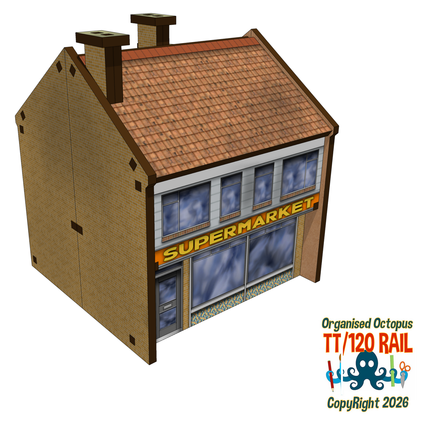 TT:120 Scale Low Relief Supemarket and House