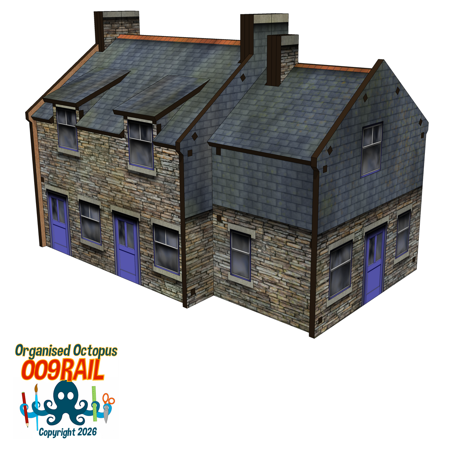 OO-9 Scale Stone and Slate Gable End Cottage