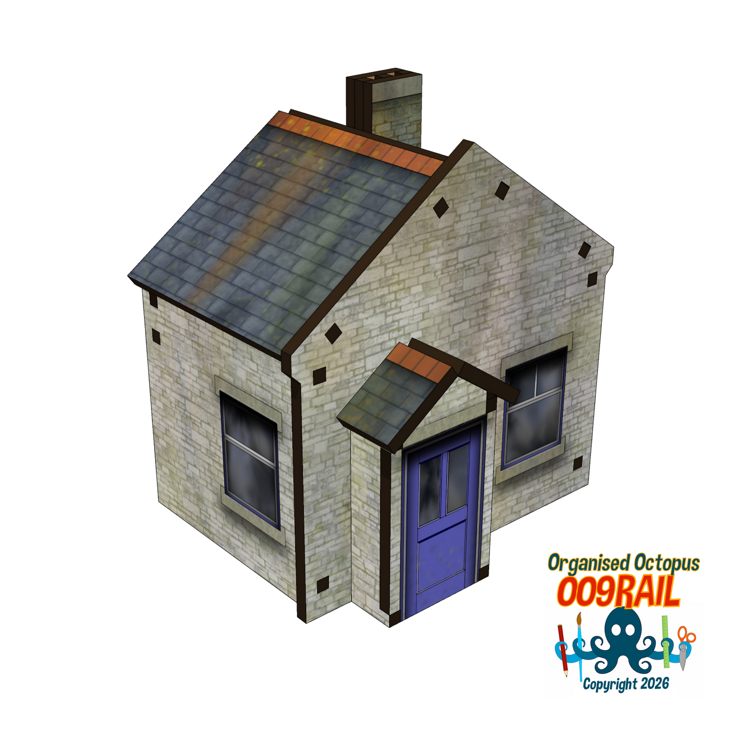 OO-9 Scale Whitewashed Stone Gable End Cottage