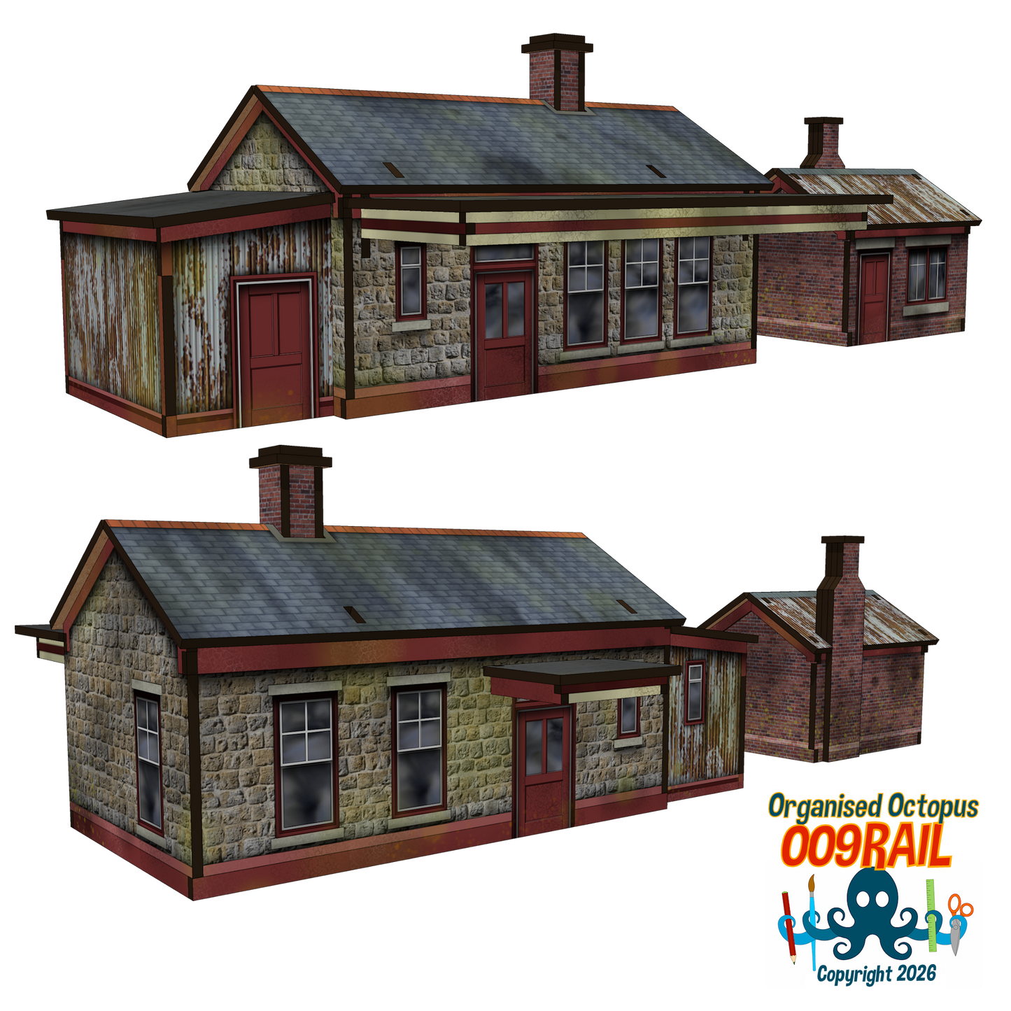 OO-9 Scale Stone Station and Waiting 'Shed'