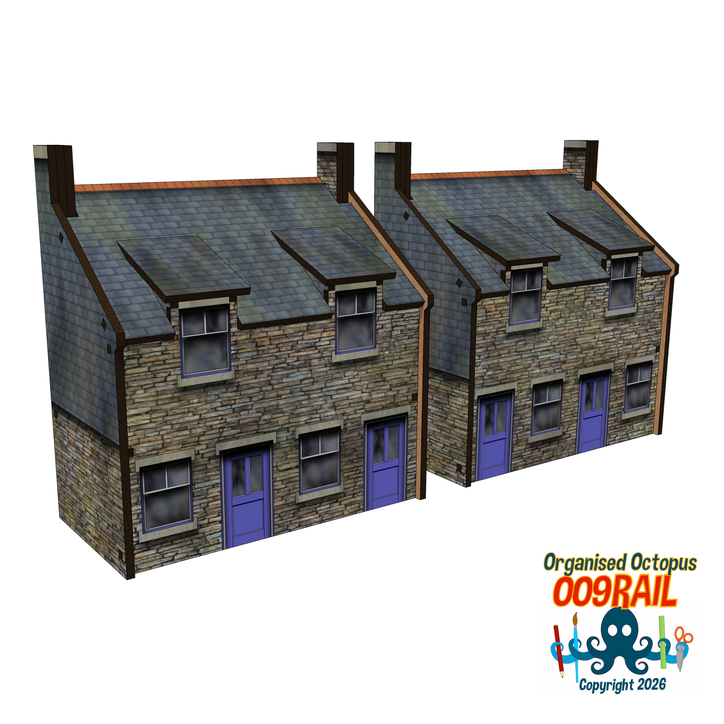 OO-9 Scale 2 Floor Stone and Slate Cottage