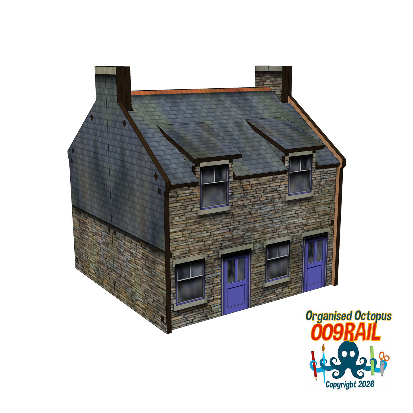 OO-9 Scale 2 Floor Stone and Slate Cottage