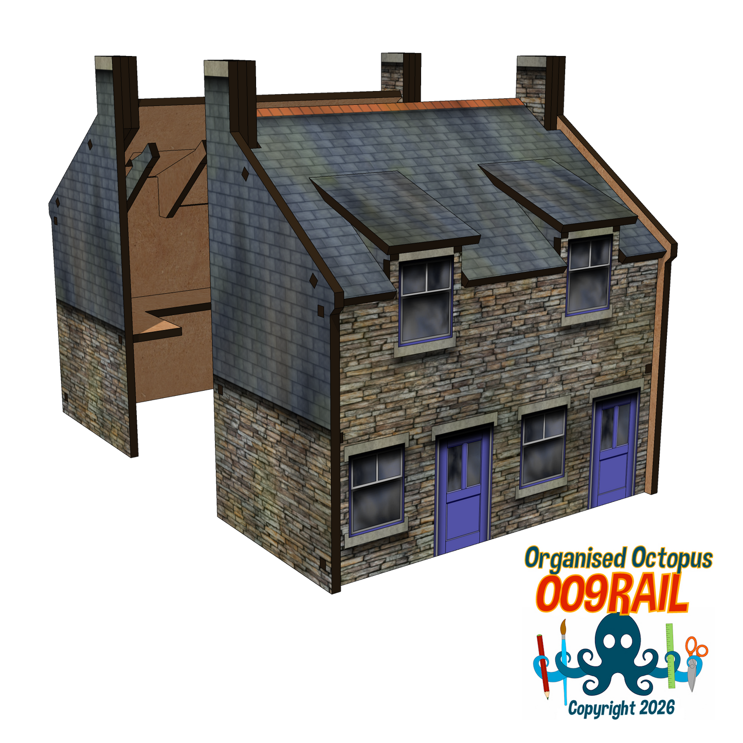 OO-9 Scale 2 Floor Stone and Slate Cottage