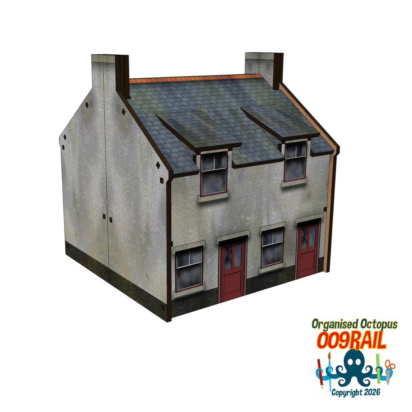OO-9 Scale 2 Floor Whitewashed Stone Cottage