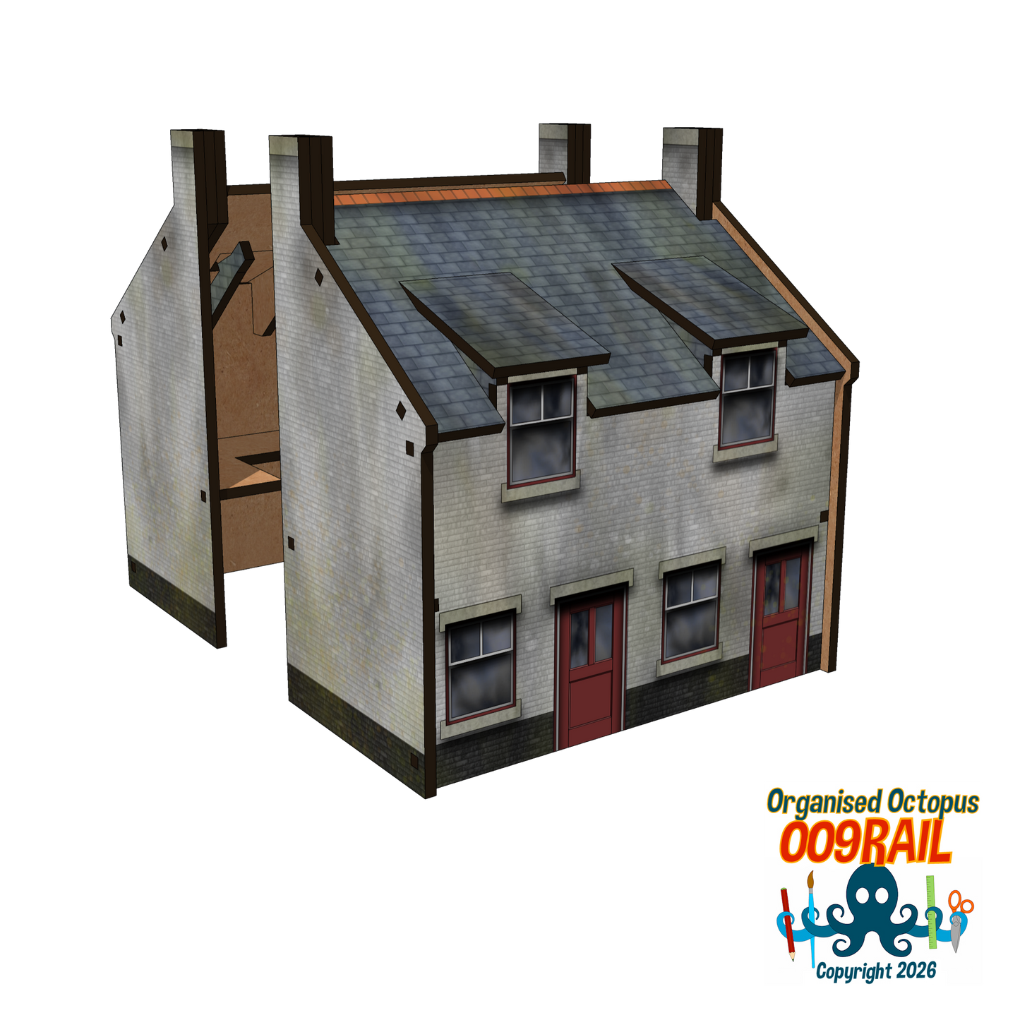 OO-9 Scale 2 Floor Whitewashed Stone Cottage