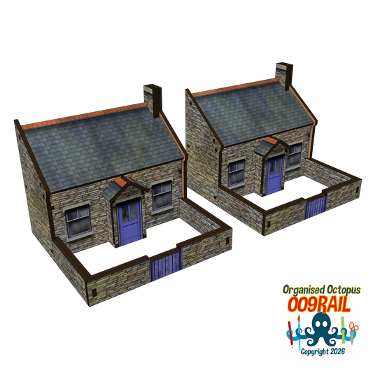 OO-9 Scale Stone Cottage with Garden Wall
