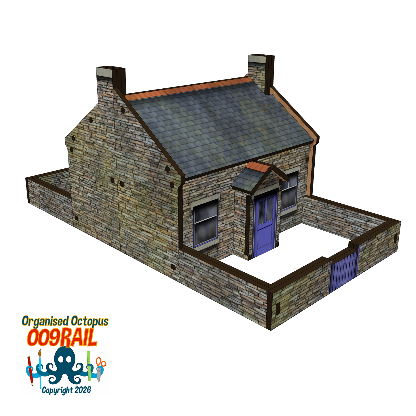 OO-9 Scale Stone Cottage with Garden Wall