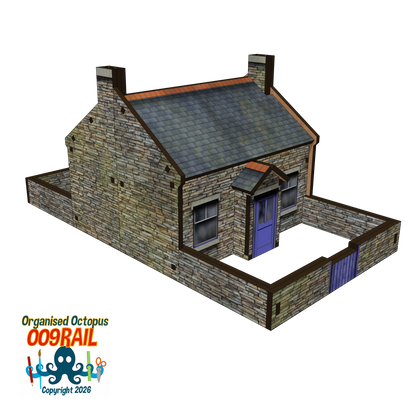 OO-9 Scale Stone Cottage with Garden Wall