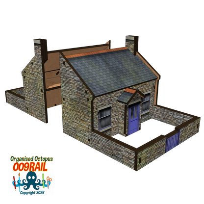 OO-9 Scale Stone Cottage with Garden Wall