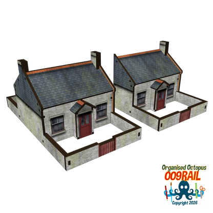 OO-9 Scale Whitewash Stone and Slate Cottage with Garden Wall