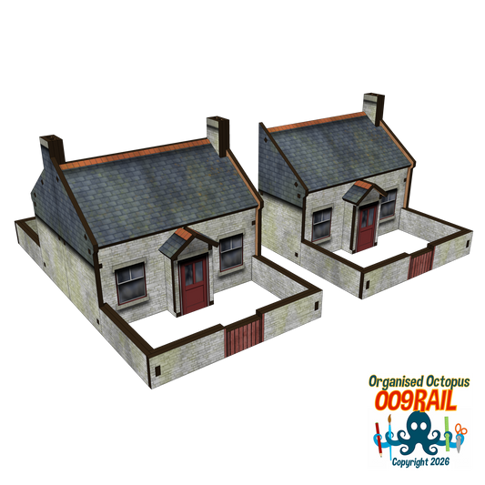 OO-9 Scale Whitewash Stone and Slate Cottage with Garden Wall