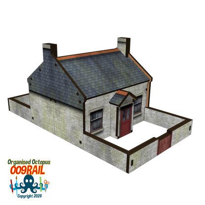 OO-9 Scale Whitewash Stone and Slate Cottage with Garden Wall