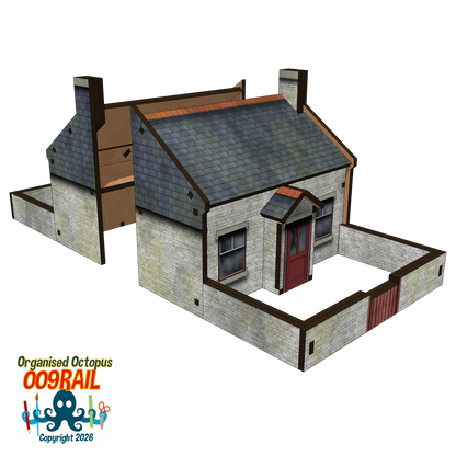 OO-9 Scale Whitewash Stone and Slate Cottage with Garden Wall