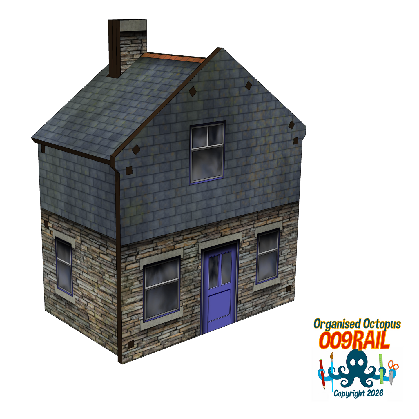 OO-9 Scale Stone and Slate Gable End Cottage