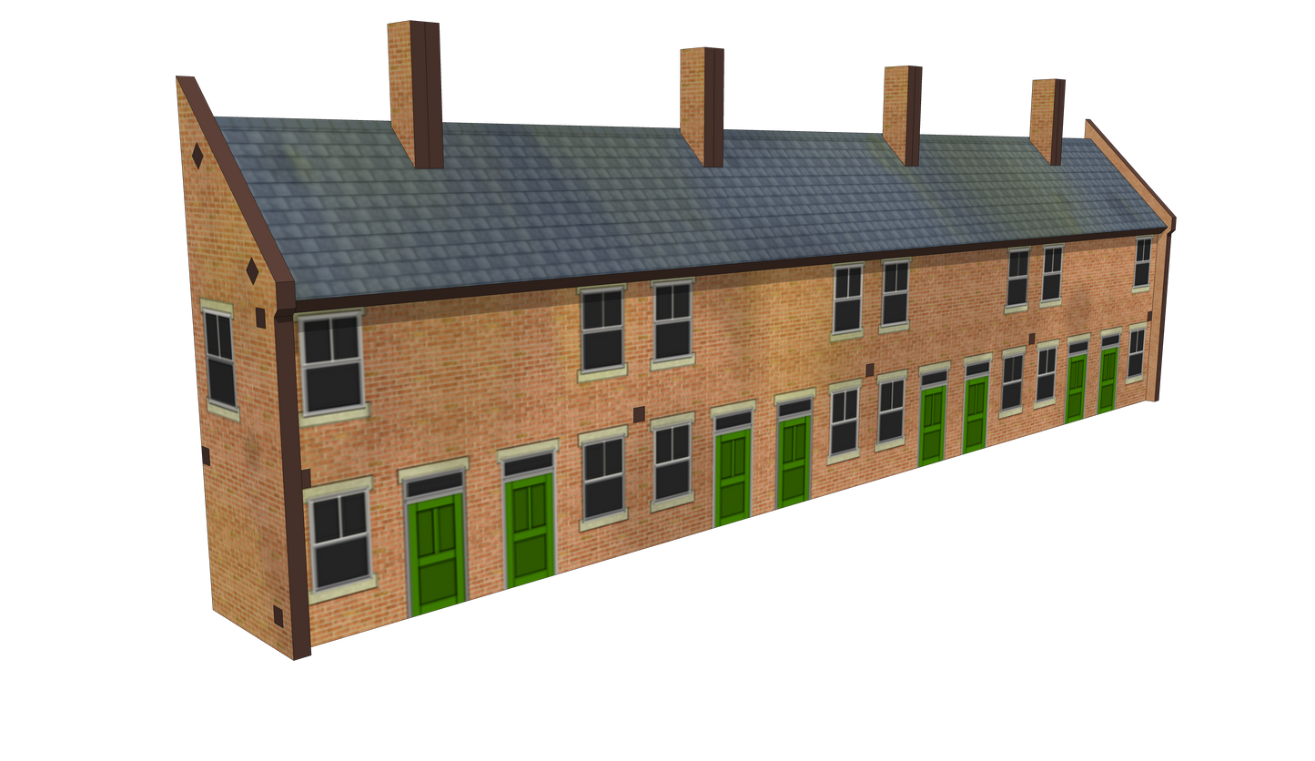 N Scale 8 Terrace Houses with corner shop or pub