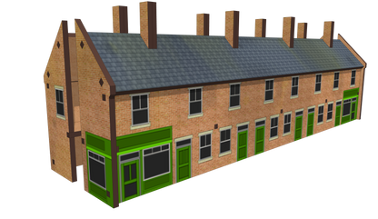 N Scale 8 Terrace Houses with corner shop or pub