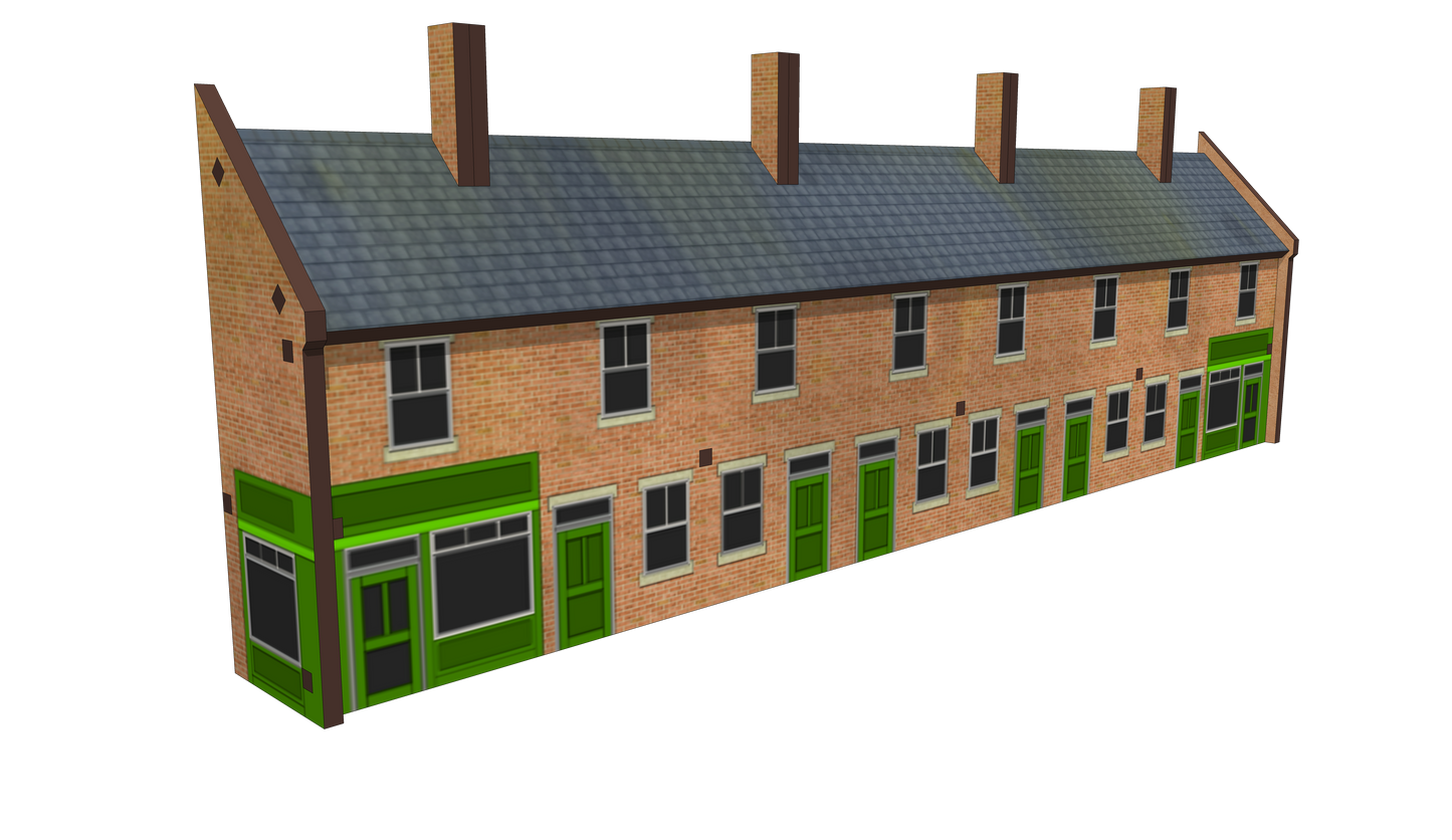 N Scale 8 Terrace Houses with corner shop or pub