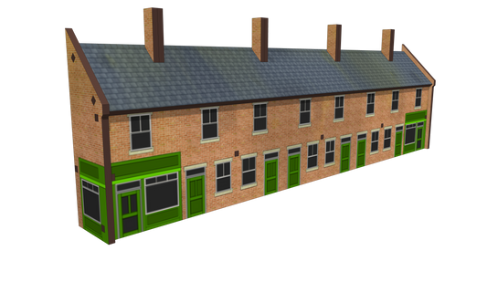 N Scale 8 Terrace Houses with corner shop or pub
