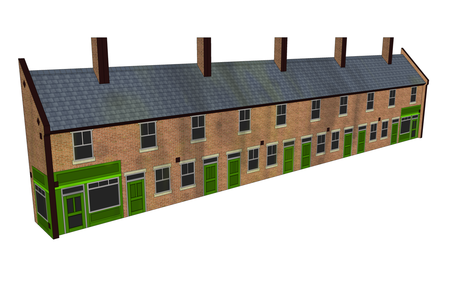 N Scale 10 Terrace Houses with corner shop or pub