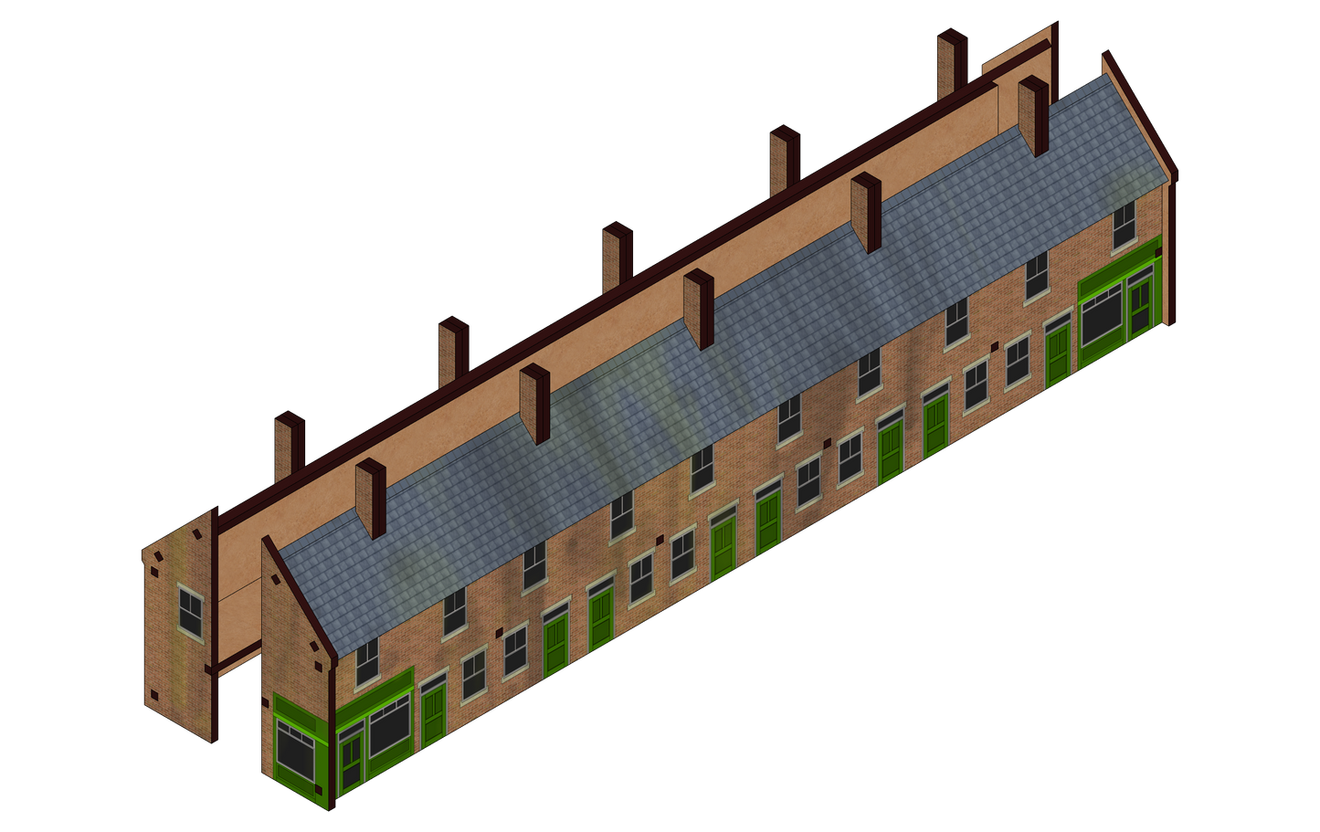 N Scale 10 Terrace Houses with corner shop or pub