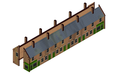 N Scale 10 Terrace Houses with corner shop or pub