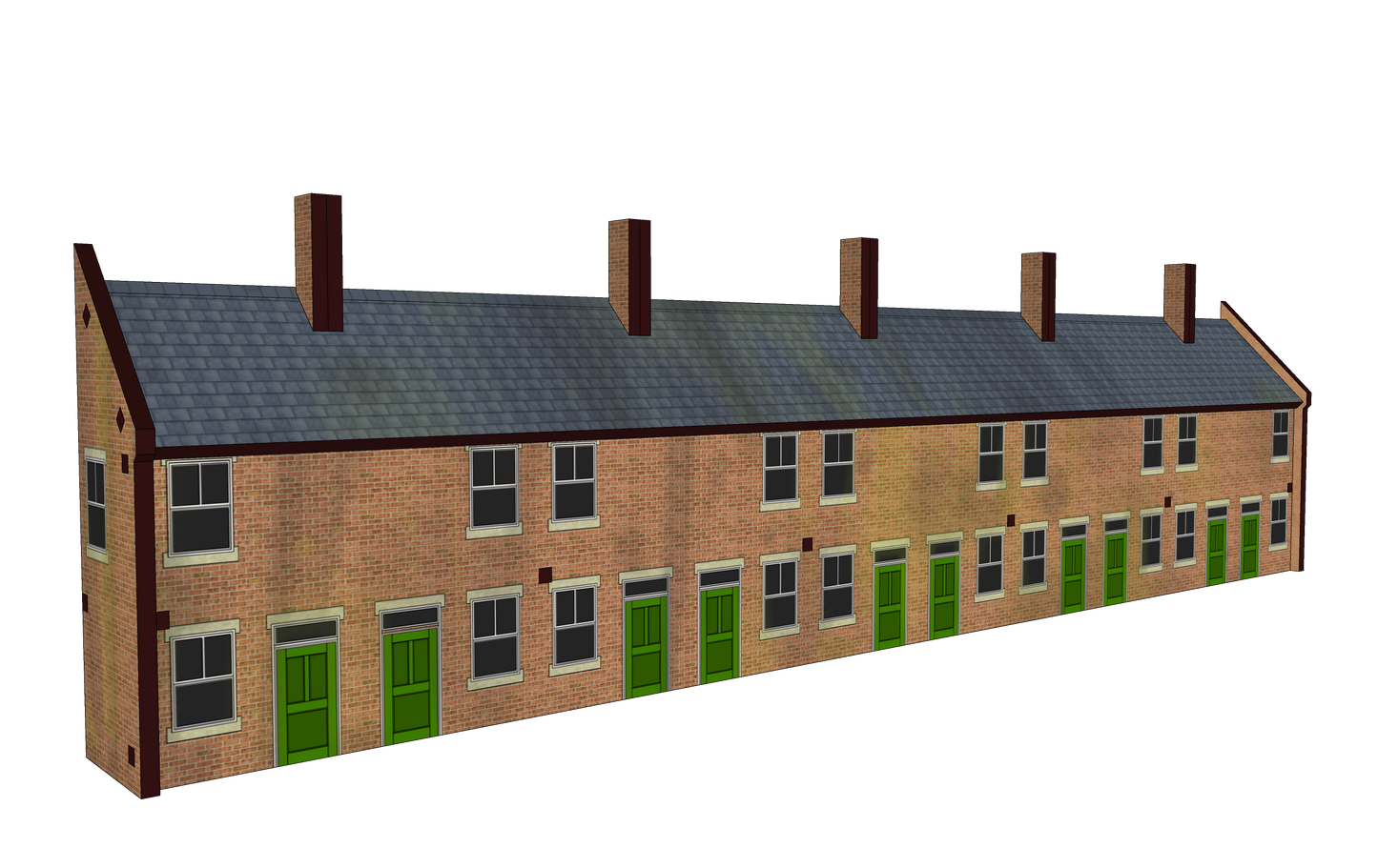 N Scale 10 Terrace Houses with corner shop or pub