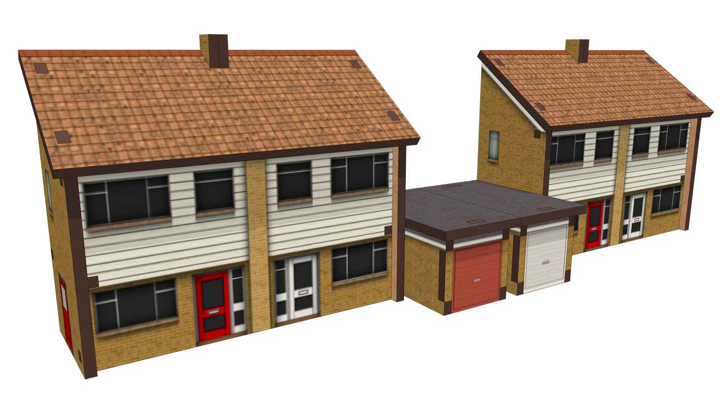 N Scale 1970s Semi-Detached Houses with Garages