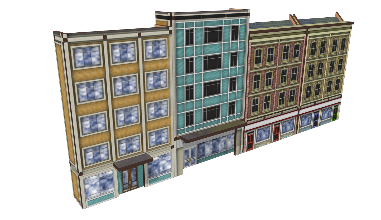N Scale Low Relief Mixed Town High Street Buildings
