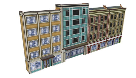 N Scale Low Relief Mixed Town High Street Buildings