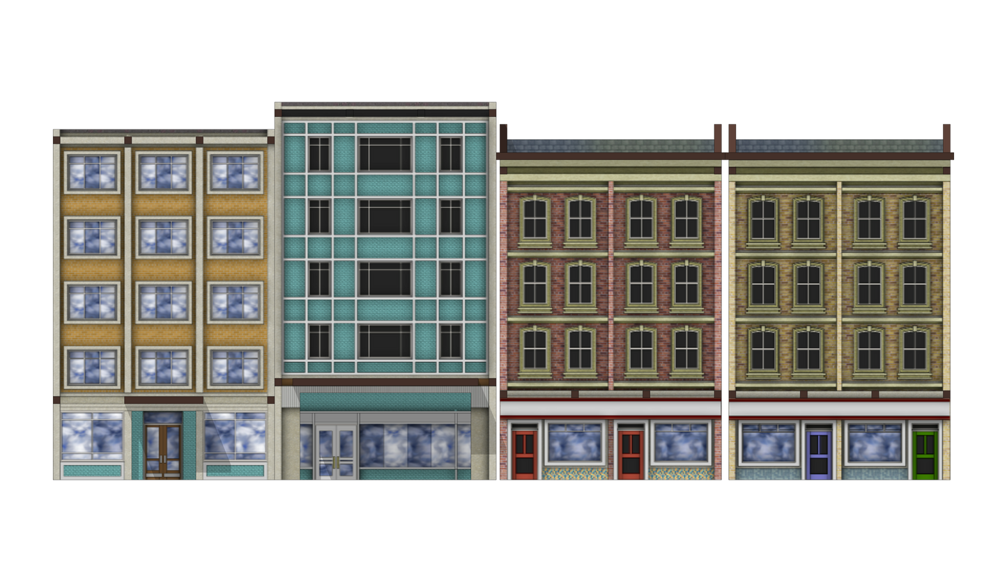 N Scale Low Relief Mixed Town High Street Buildings