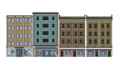 N Scale Low Relief Mixed Town High Street Buildings