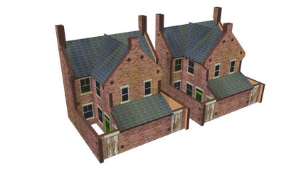 N Scale Low Relief Semi-Detached Houses with Extensions with Lean Too and Yards
