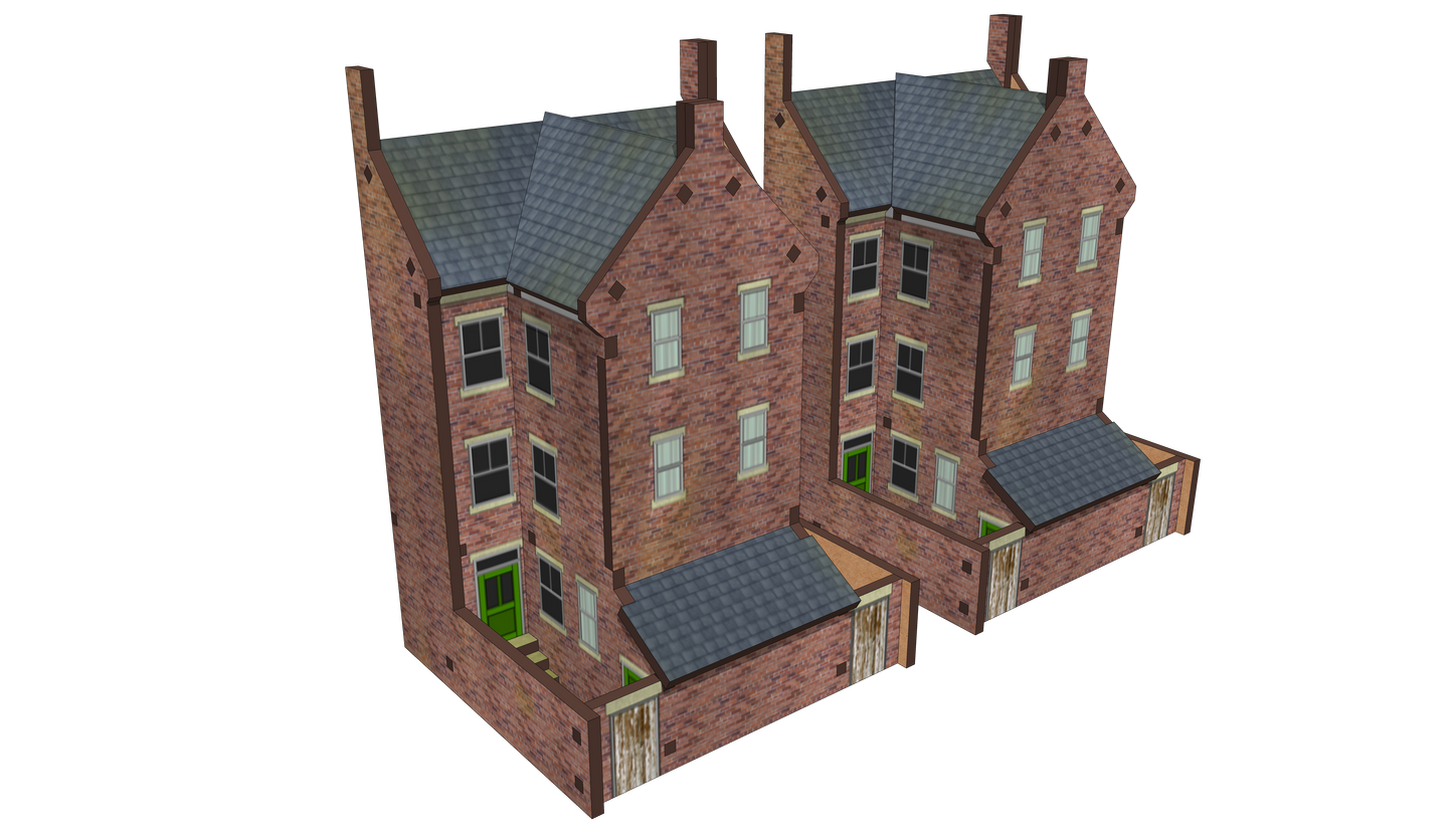N Scale Low Relief Town House Backs with Extensions and Yards