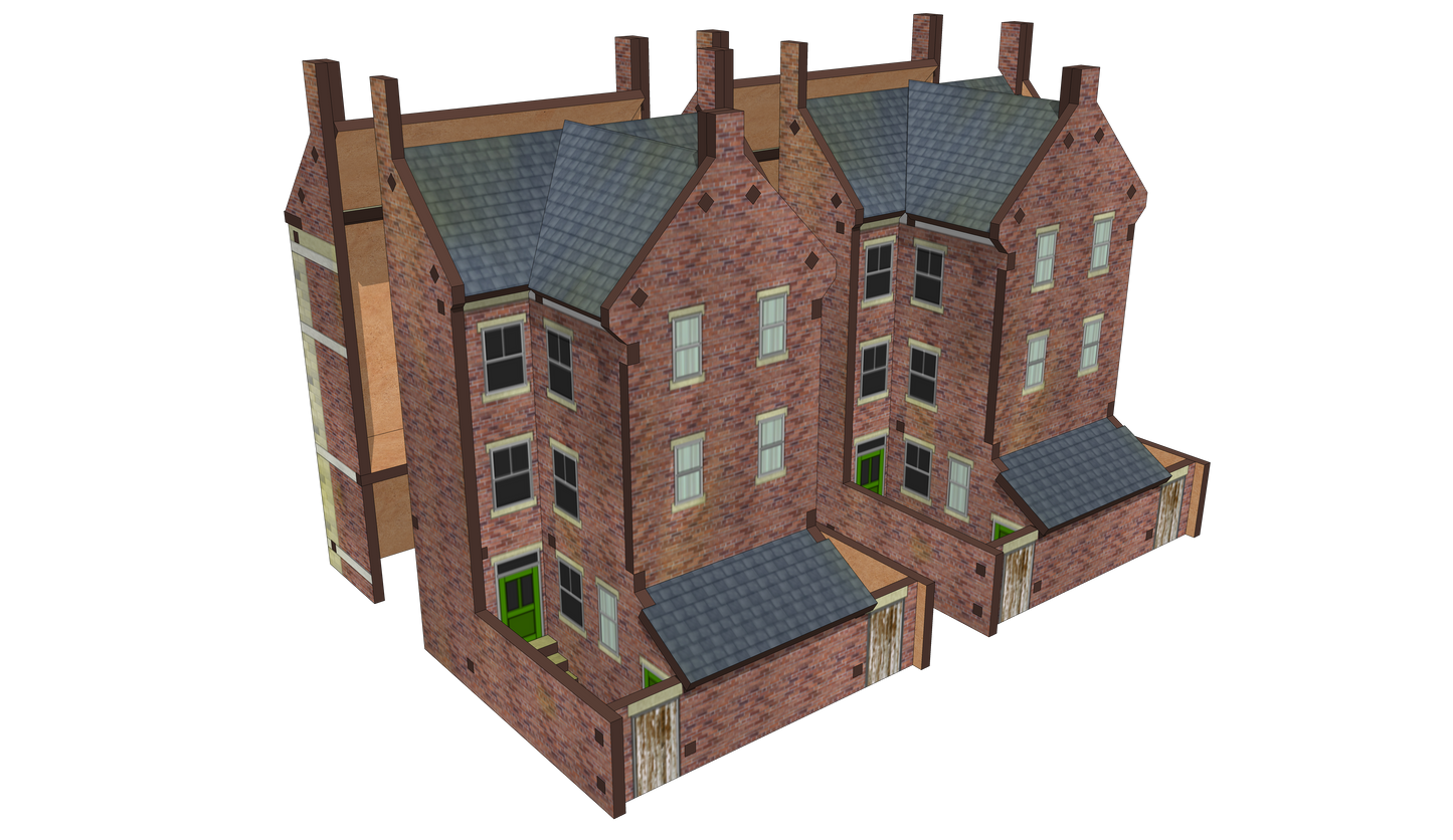 N Scale Low Relief Town House Backs with Extensions and Yards
