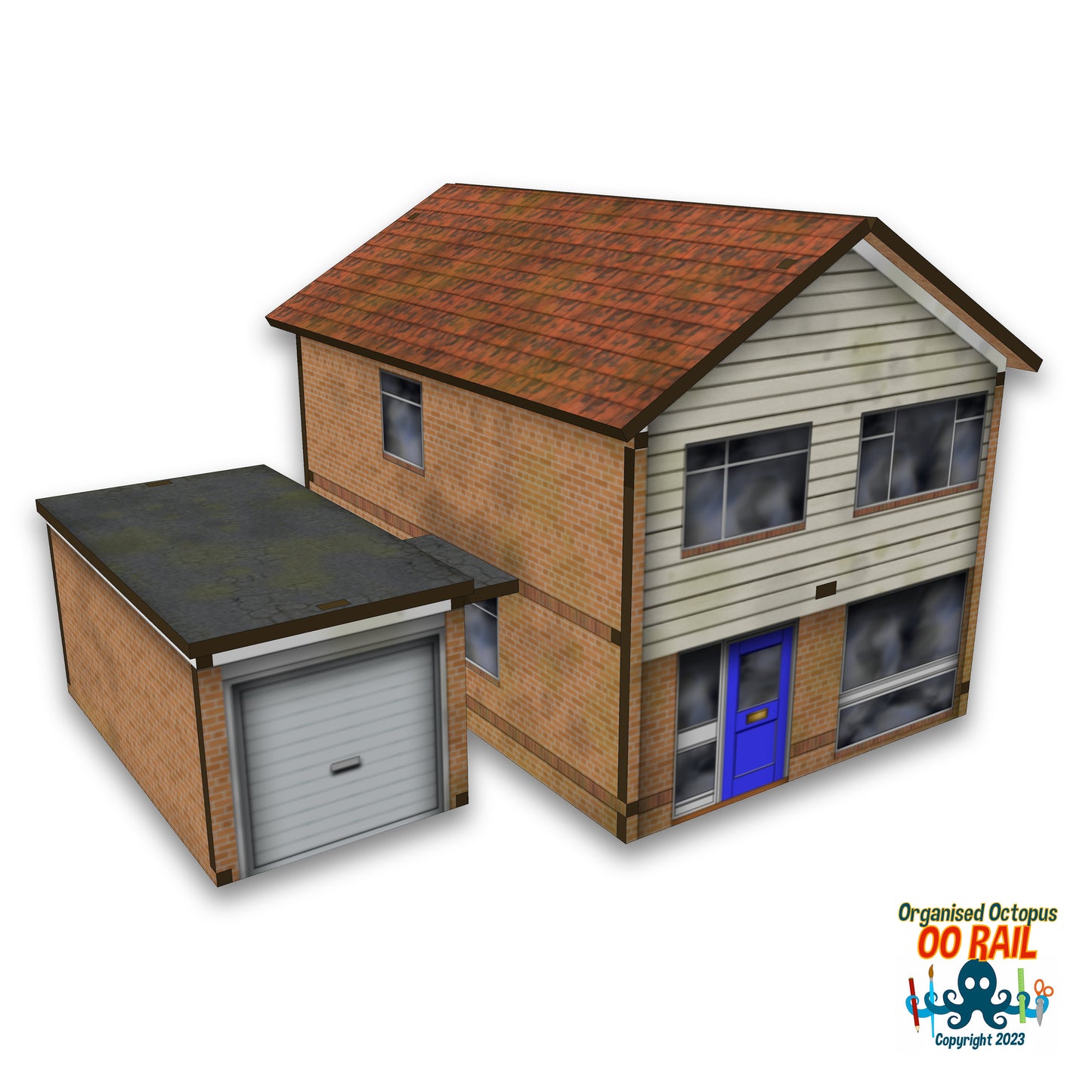 OO Scale Modern White Plank Detached House with Garage