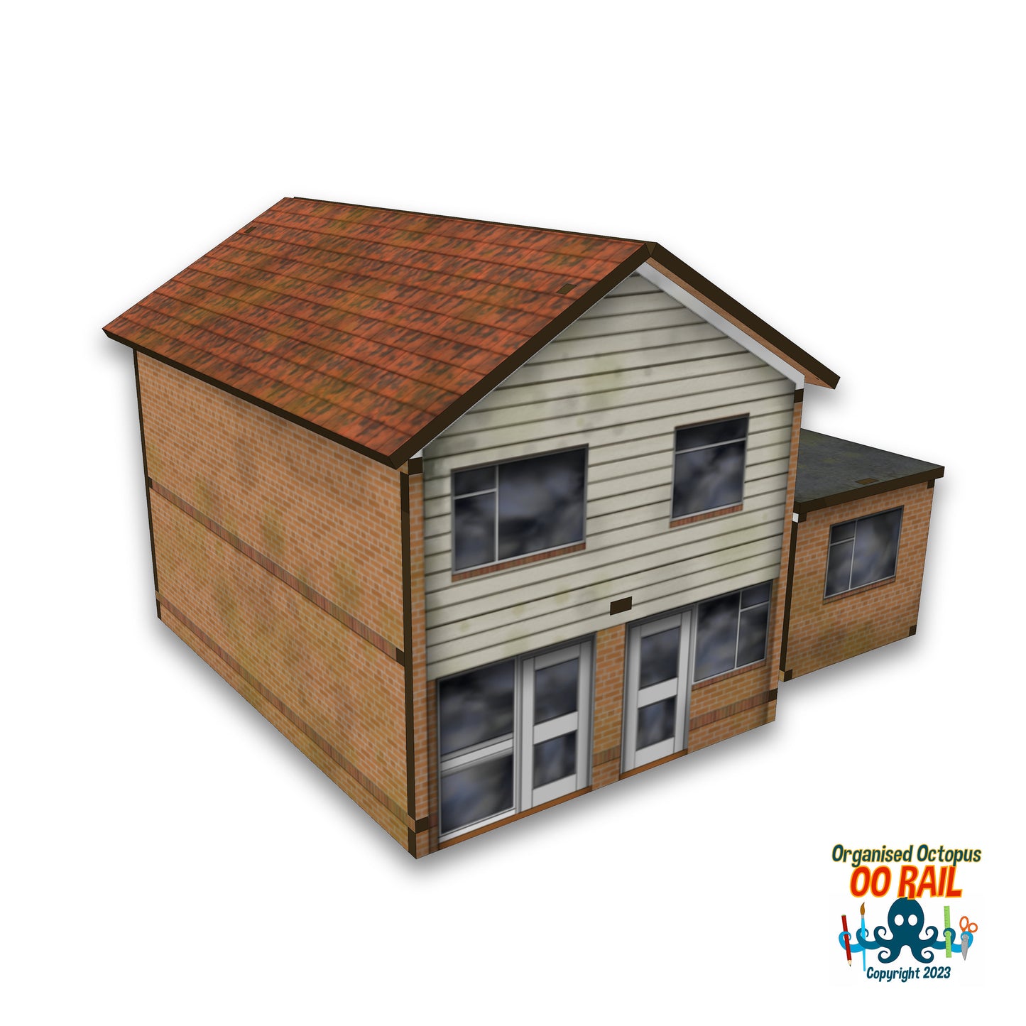 OO Scale Modern White Plank Detached House with Garage