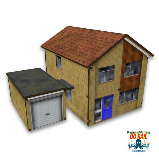 OO Scale Modern Teak Planked Detached House with Garage