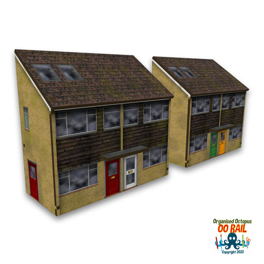 OO Scale 1980s Dark Wood Plank Semi-Detached Houses