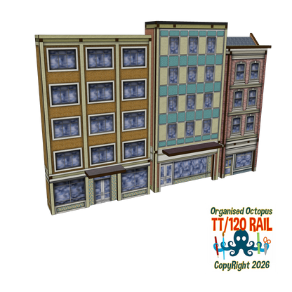 TT:120 Scale Low Relief Mixed Town High Street Buildings