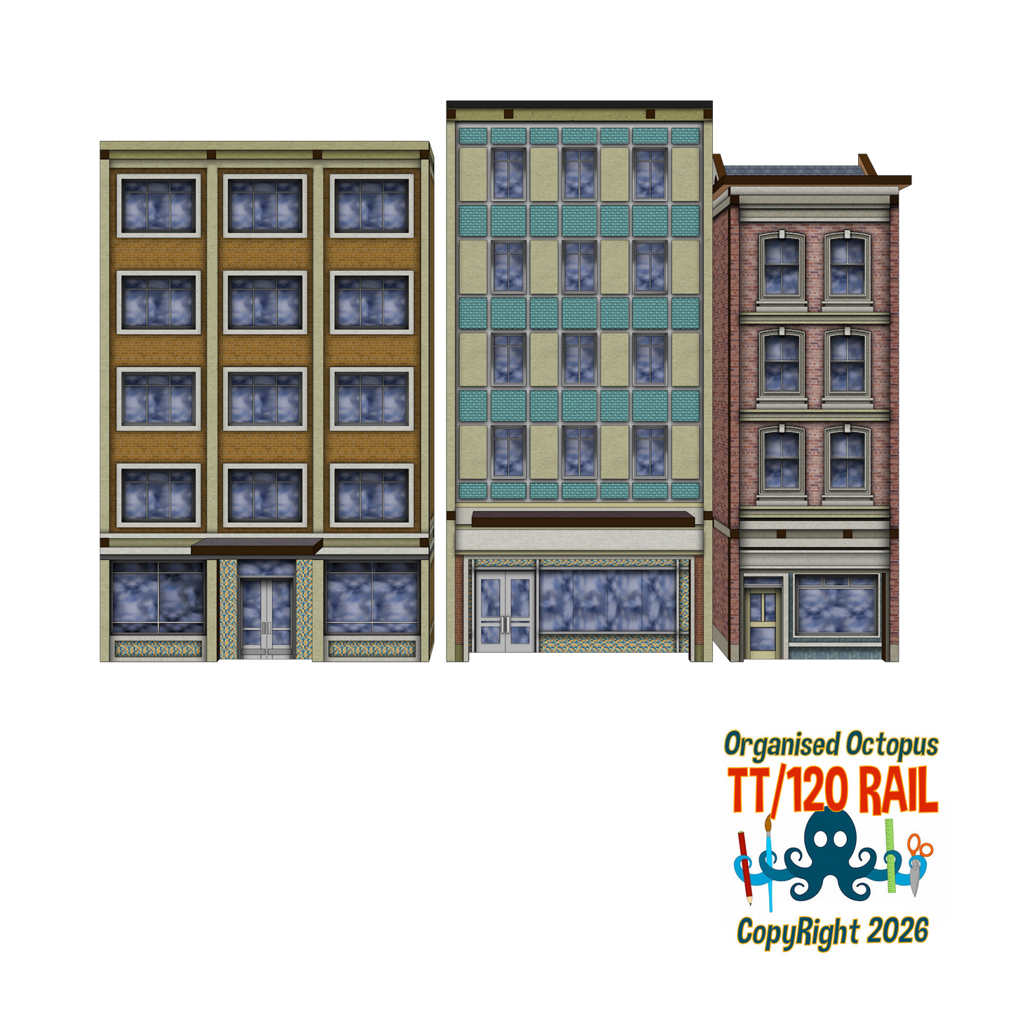 TT:120 Scale Low Relief Mixed Town High Street Buildings