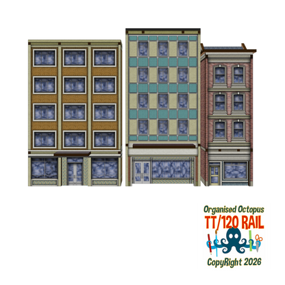 TT:120 Scale Low Relief Mixed Town High Street Buildings