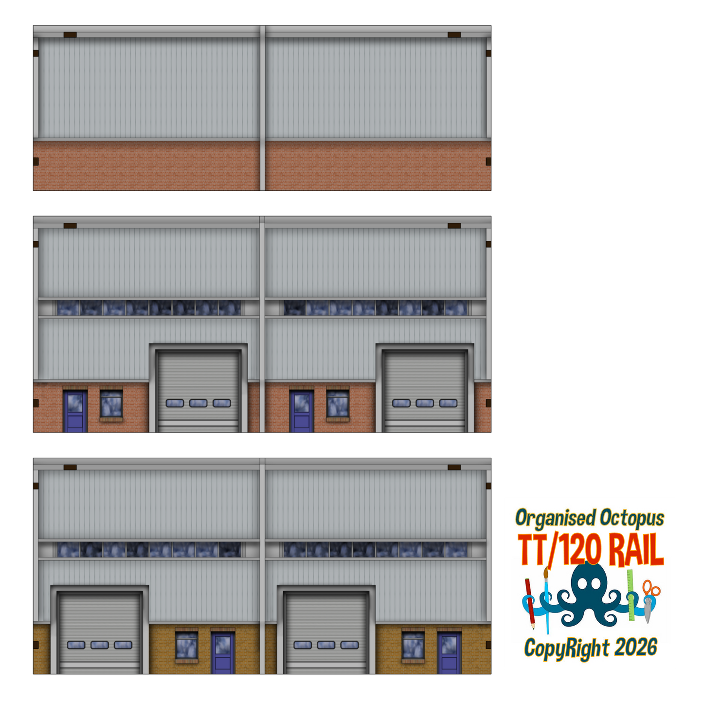 TT:120 Scale Low Relief Modern Warehouses Type 1