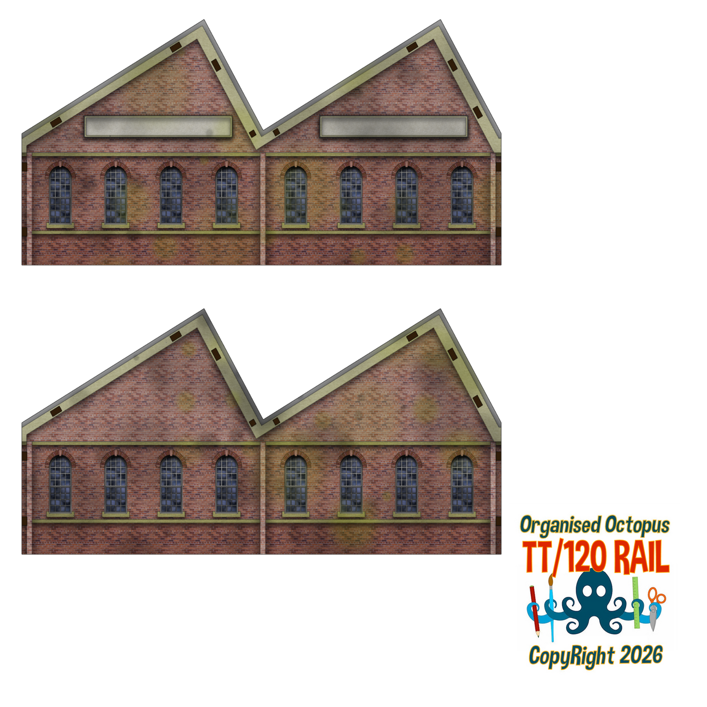 TT:120 Scale Low Relief 1930s Warehouses with Pitched Roofs