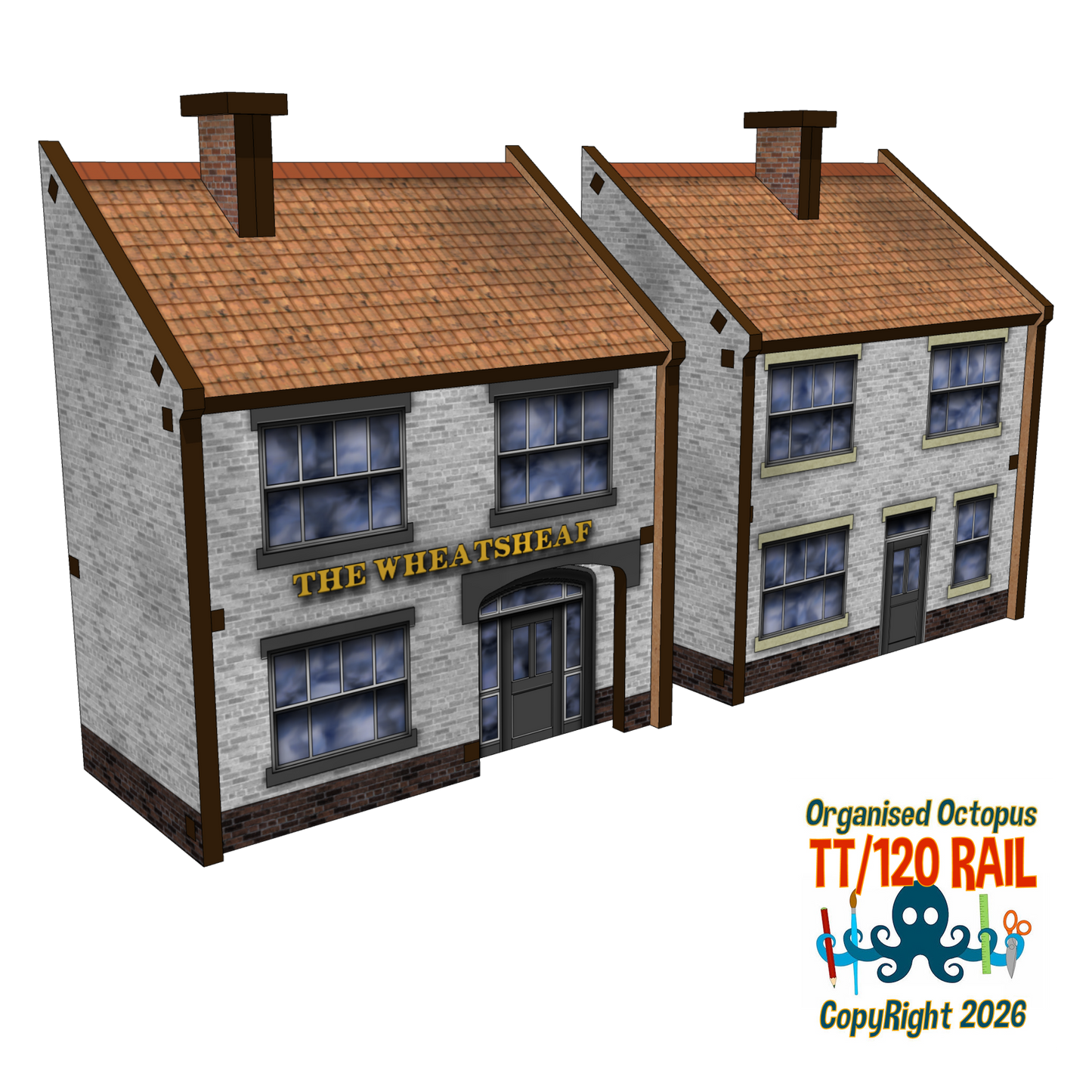 TT:120 Scale Low Relief Pub - The Wheat Sheaf and House