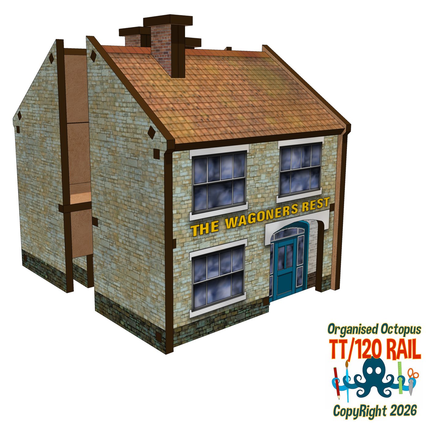 TT:120 Scale Low Relief Pub - The Wagoners Pub and House
