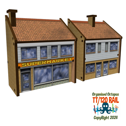 TT:120 Scale Low Relief Supemarket and House